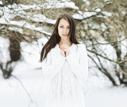 Winter portrait of young girl outdoor