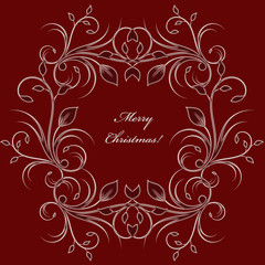 Christmas greeting card background with flourish pattern on red