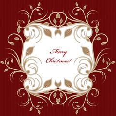 Christmas greeting card background with flourish pattern on red