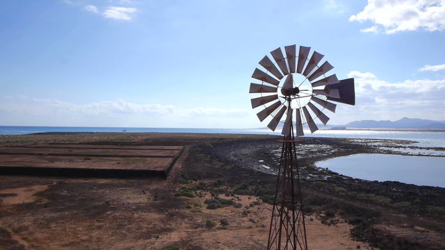 AERIAL: Old Windmill Water Pump