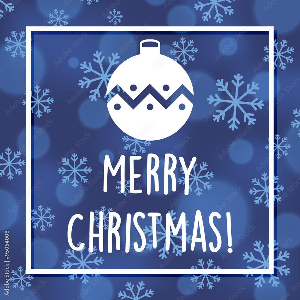 Poster merry christmas vector with christmas ornament outline icon. winter design background with snowfall 