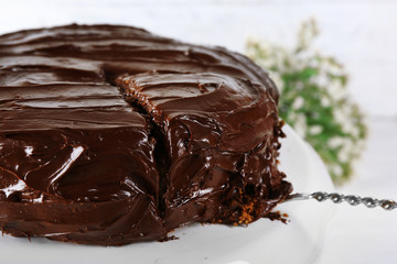 delicious chocolate dessert on white background