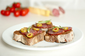 Tasty sandwiches on plate, close up