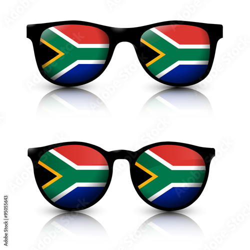 "Two pair of trendy sunglasses with South Africa flag lens. Vector