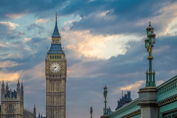 The Big Ben with beautiful sky after sunset, London, UK