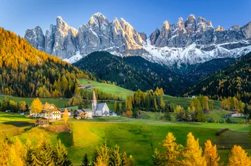 Wall murals Dolomites Autumnal Mountain Landscape at Sunset