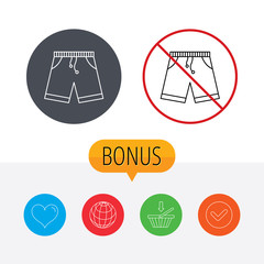Shorts icon. Casual clothes shopping sign.