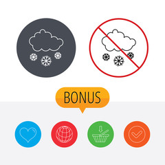 Snow icon. Snowflakes with cloud sign.