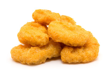Fried chicken nuggets isolated on white