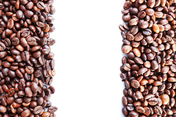 Coffee beans frame on white background