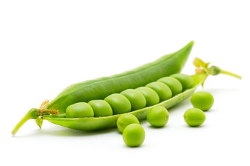 fresh green peas isolated on a white background