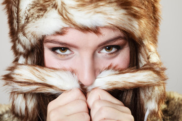 Attractive woman in fur cap