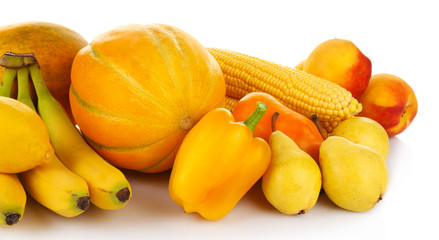 Bright fruit and vegetables composition isolated on white