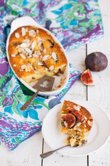 Plum cake in the shape  with powdered sugar.selective focus