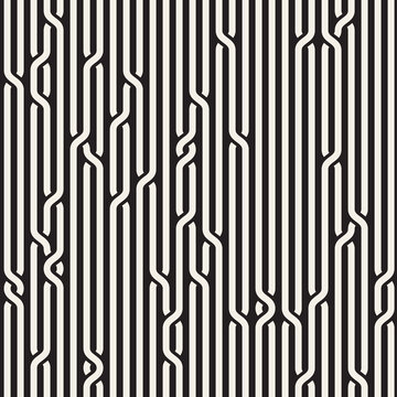 Vector Seamless Black & White Rounded Rope Lines Brade Pattern