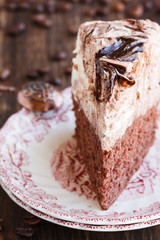 Marble cheesecake with coffee beans.selective focus