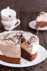 Marble cheesecake with coffee beans.selective focus