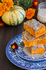 Pumpkin pie,brownies.selective focus