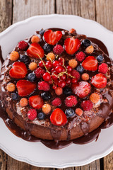 Chocolate cake with berries.selective focus