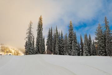 Sunrise in ski resort