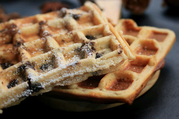 tasty waffle with milk