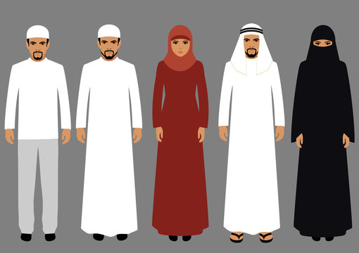 Vector Illustration, Arabic People, Arab Woman, Arabian Man