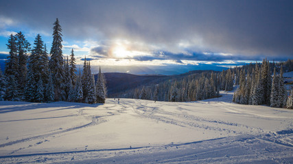 Sunrise in ski resort