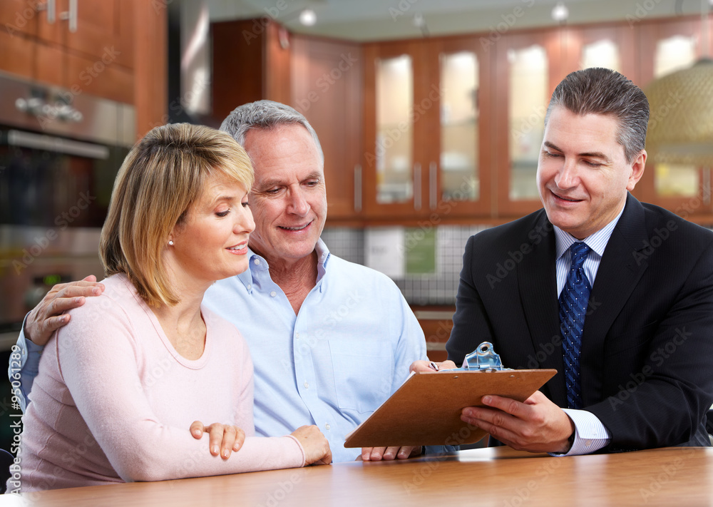 Poster Senior couple with real estate agent.