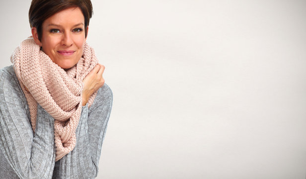 Mature woman with scarf.
