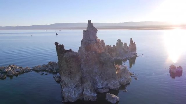 AERIAL: Flying around amazing tufa formation in Mono Lake