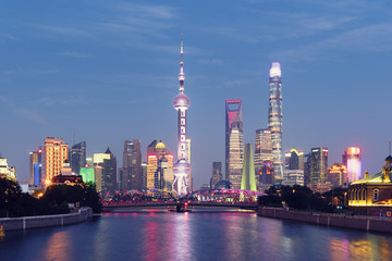 Shanghai skyline with Oriental Pearl Tower, Shanghai World Financial Centre,Jin Mao Tower and Shanghai Tower.