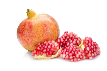 Ripe pomegranate fruit segment isolated on white background