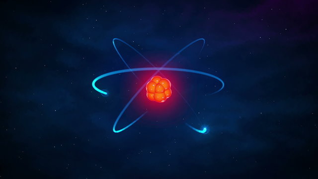 Orange glowing atom with electrons in orbit
