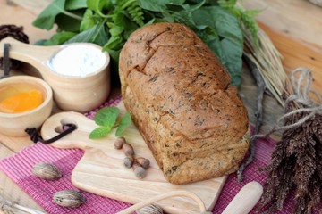 Spinach bread and fresh spinach with making baker.