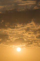 sunset sky background, light rays of sunbeam in evening