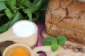 Spinach bread and fresh spinach with making baker.