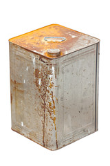 Rusty zinc container isolated on white.