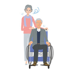 高齢者　車いす　イラスト　困る