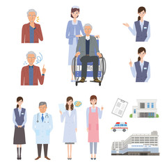 高齢者　車いす　イラスト　病院