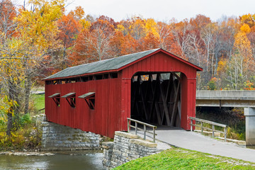 Cataract Covered Bridge and Fall Foliage