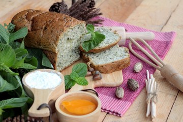 Spinach bread and fresh spinach with making baker.