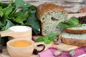 Spinach bread and fresh spinach with making baker.