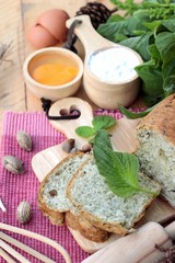 Spinach bread and fresh spinach with making baker.
