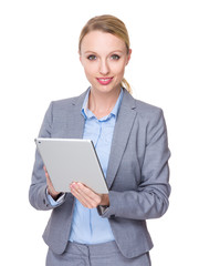 Caucasian Businesswoman use of the tablet pc