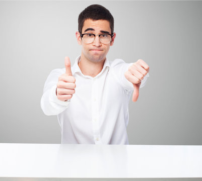 contradictory man on table