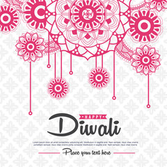 Beautiful greeting card design decorated of Diwali festival with floral pattern. Vector illustration.