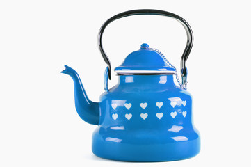 Blue kettle isolated on white with clipping