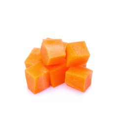 Diced carrots on white background