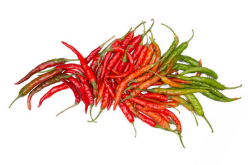 Naklejka premium Pile of colorful chillies on white background
