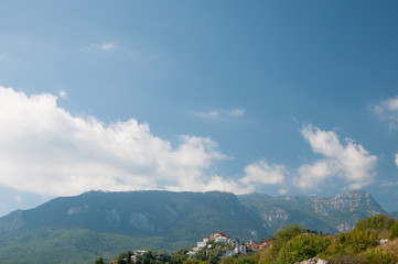 Fototapeta na wymiar Gurzuf village and crimean mountains, southern Crimea